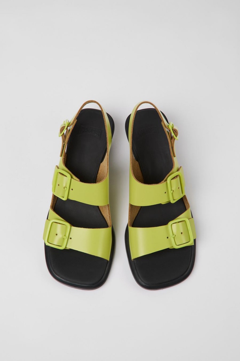 Green Women's Camper Dina Leather Sandals | 8916742-WE