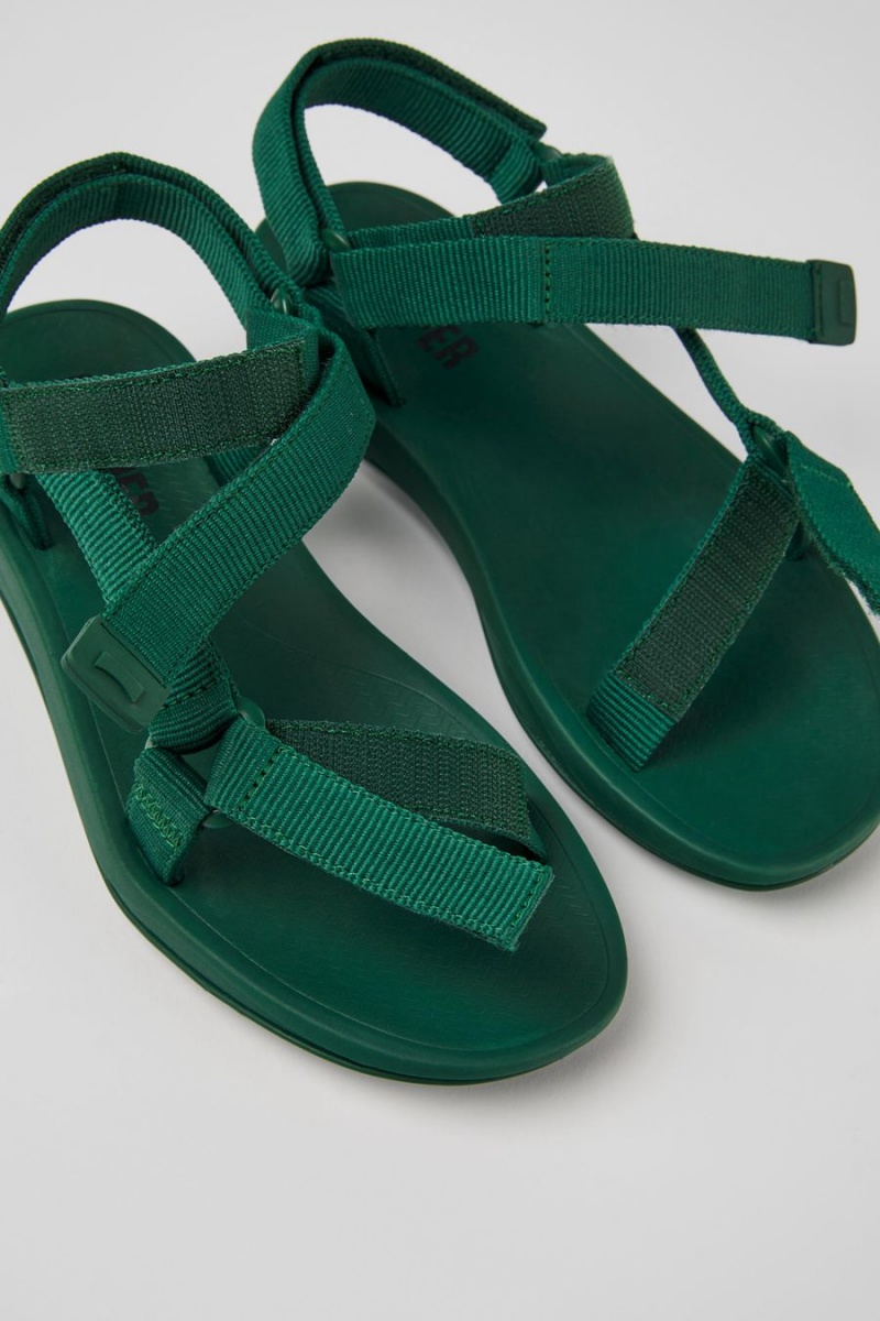 Green Women's Camper Match Textile Sandals | 0579431-TL