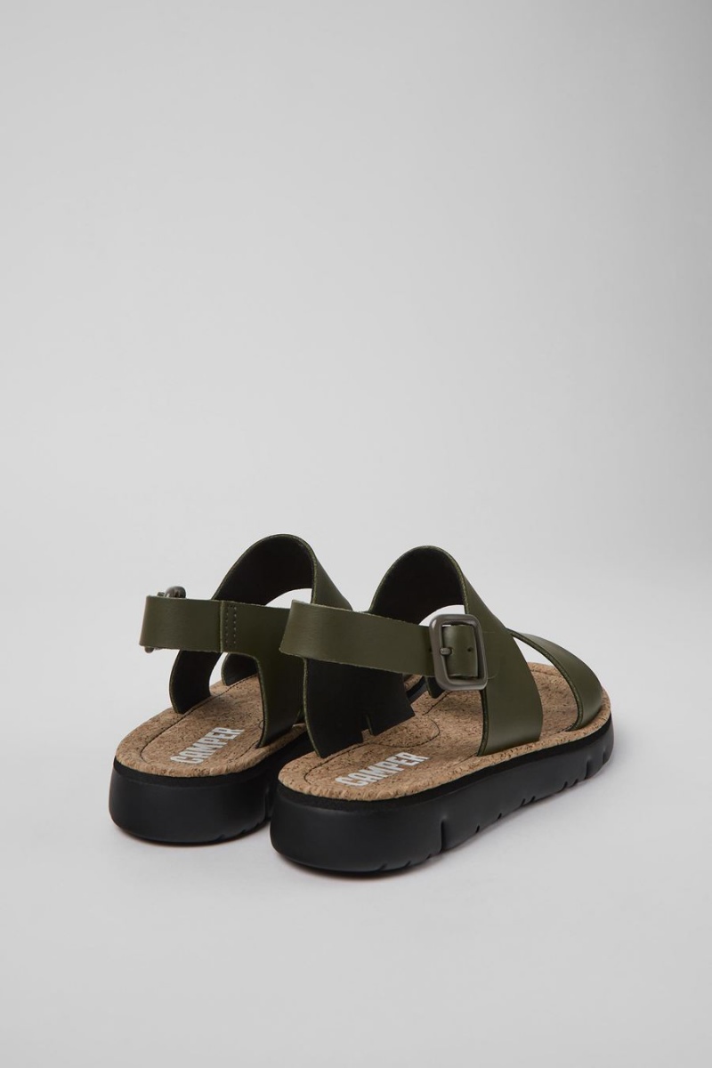 Green Women's Camper Oruga Leather Sandals | 3210864-PS