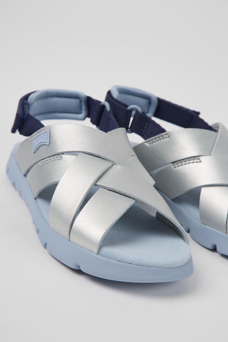 Grey Girls' Camper Oruga Leather Textile Sandals | 6791405-HX