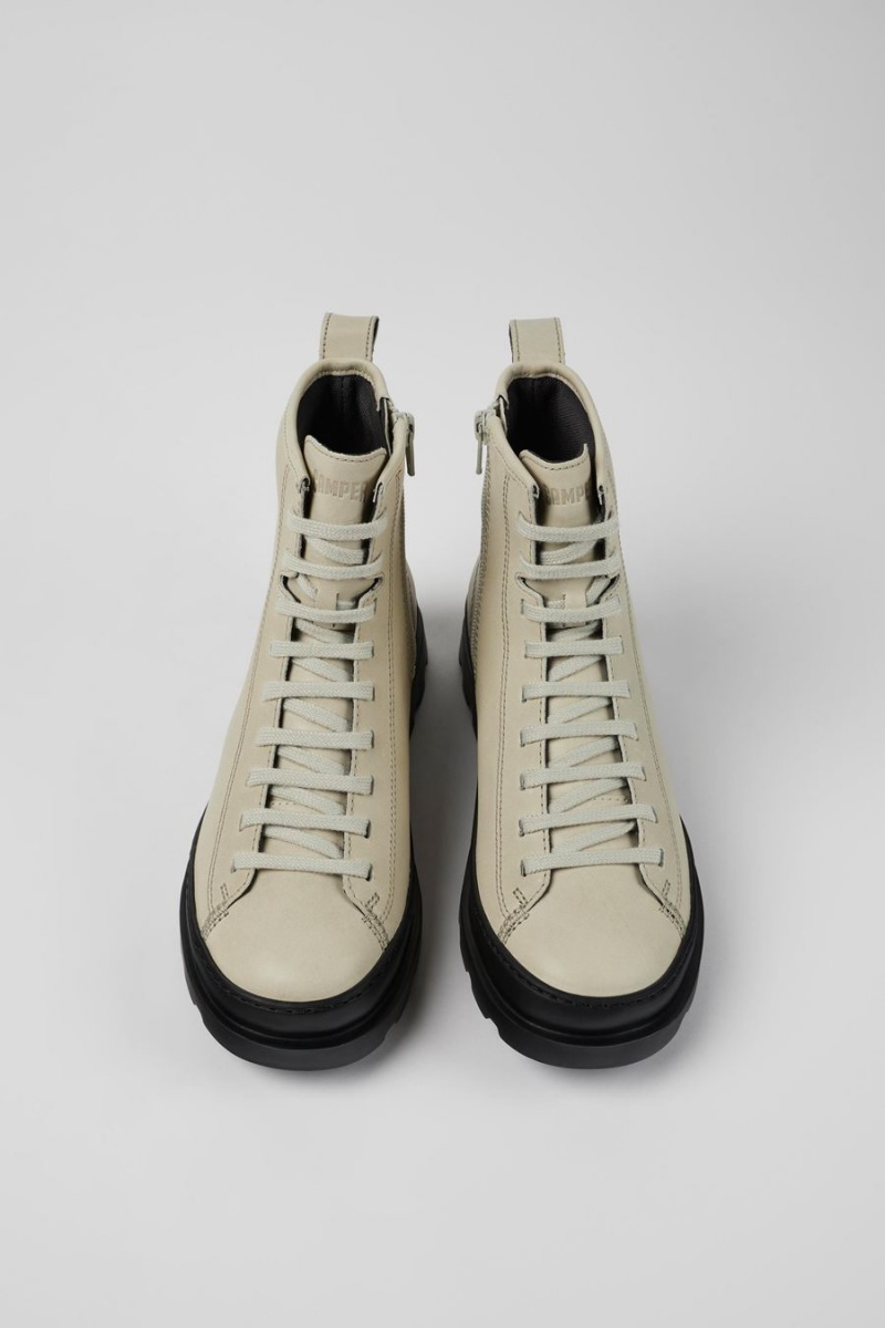 Grey Women's Camper Brutus Leather Lace up Boots | 8025431-NK