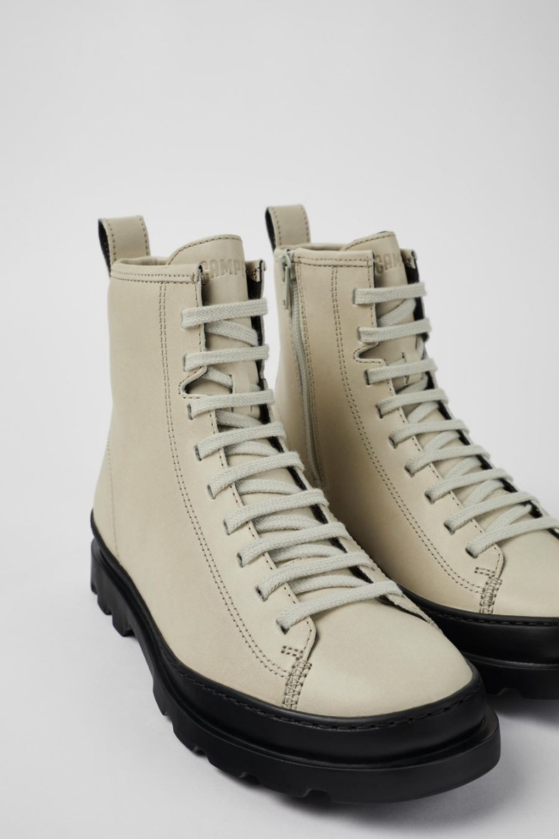 Grey Women's Camper Brutus Leather Lace up Boots | 8025431-NK