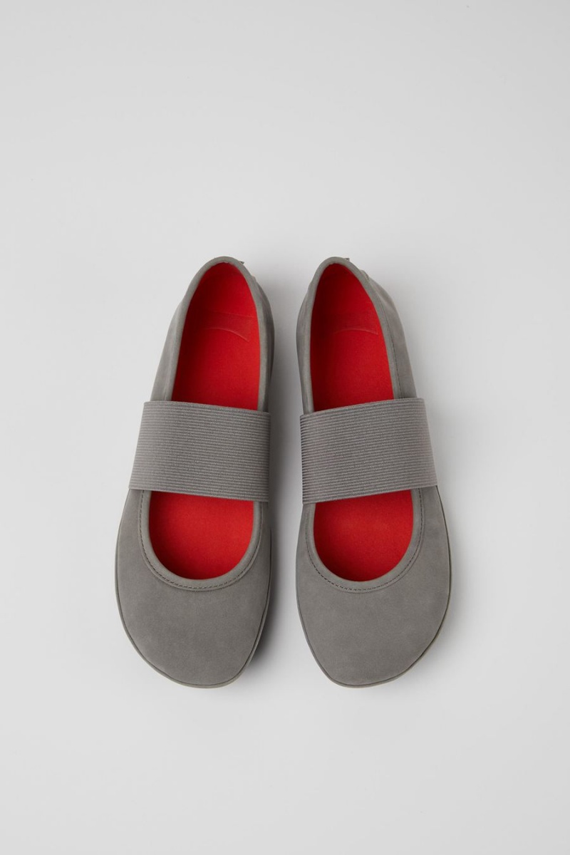 Grey Women's Camper Right Nubuck Flats Ballerina | 0258674-OJ