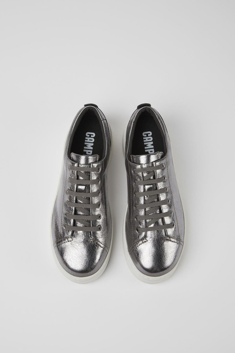 Grey Women's Camper Runner Up Metallic Leather Sneakers | 4658317-JM