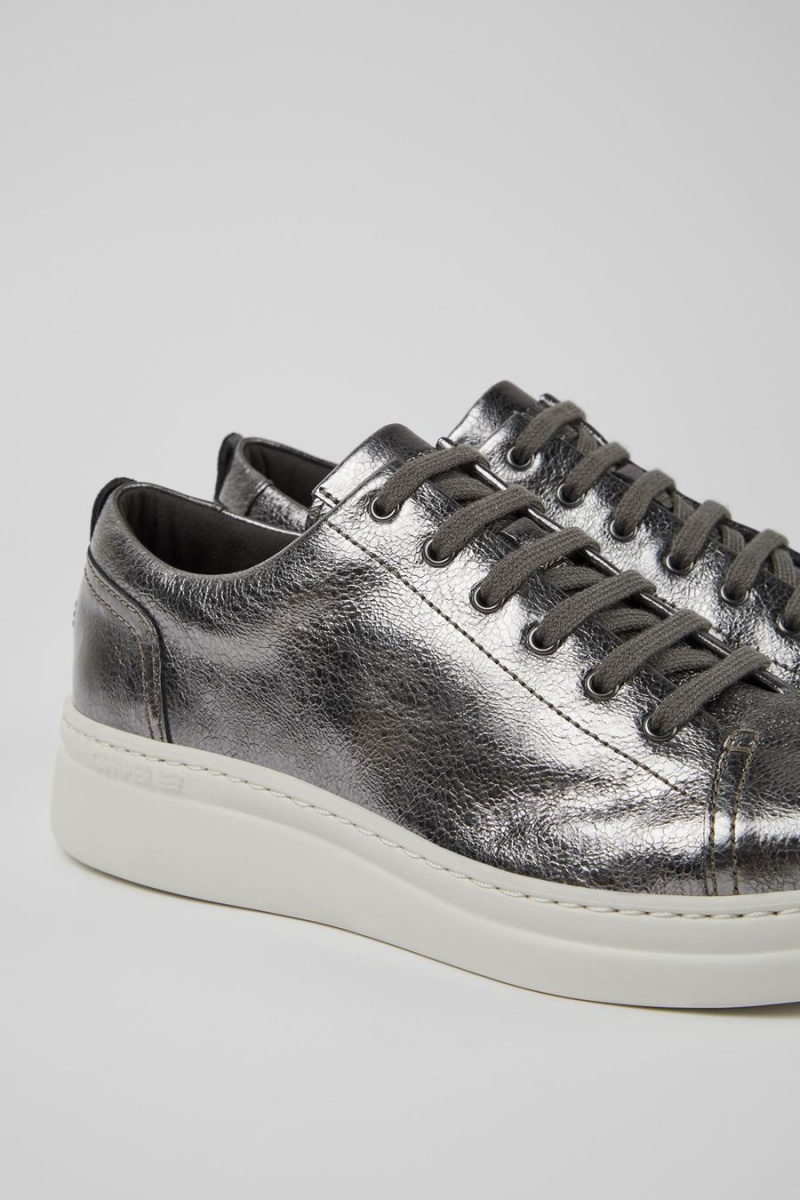 Grey Women's Camper Runner Up Metallic Leather Sneakers | 4658317-JM