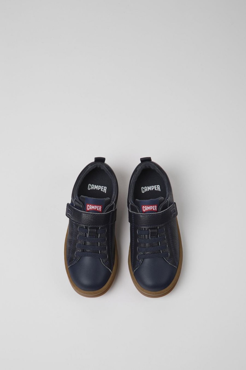 Navy Boys' Camper Runner Leather Textile Sneakers | 0831476-TY