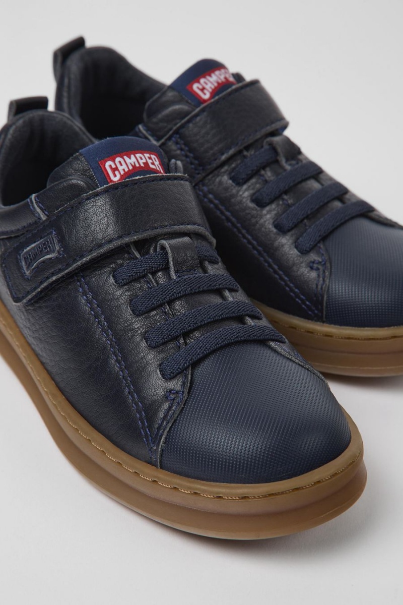 Navy Boys' Camper Runner Leather Textile Sneakers | 0831476-TY