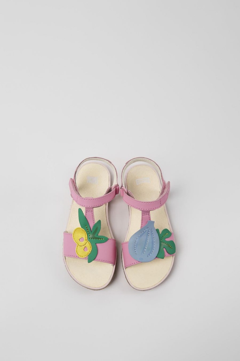 Pink Girls' Camper Twins Leather Sandals | 5847326-BS