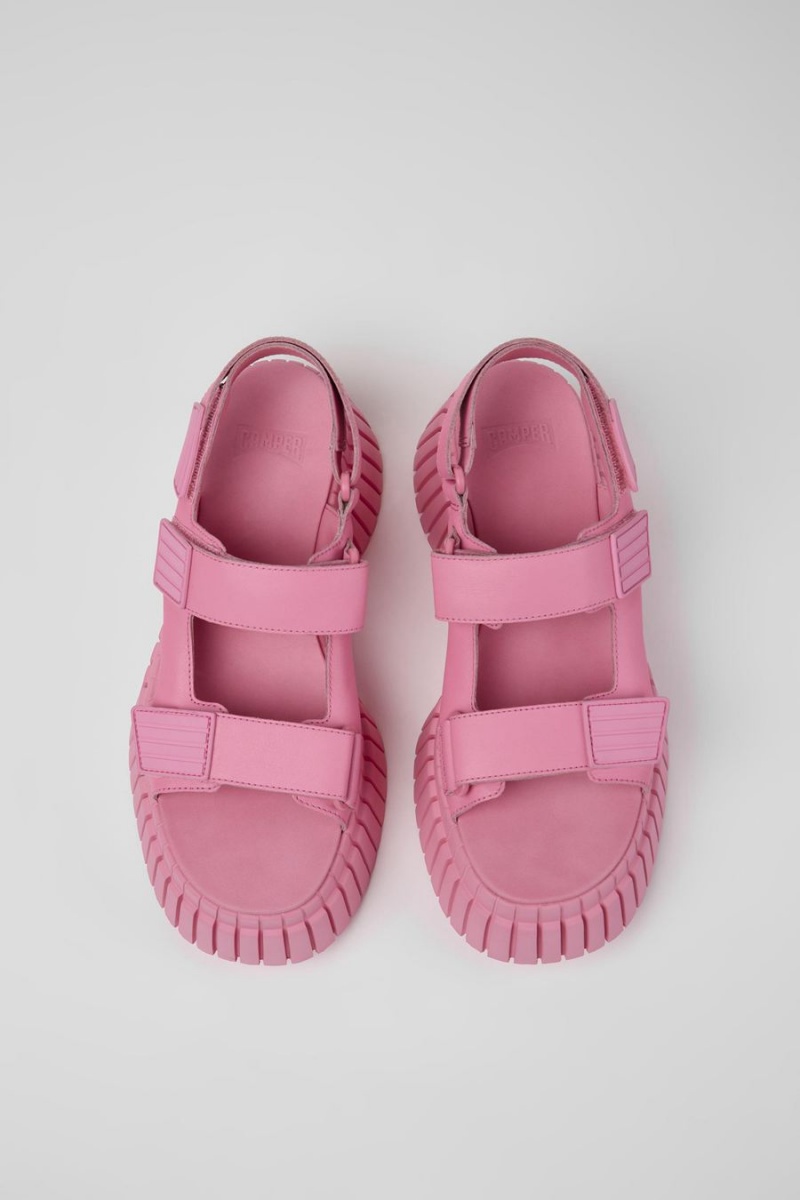 Pink Women's Camper Bcn Leather Sandals | 1234806-CX