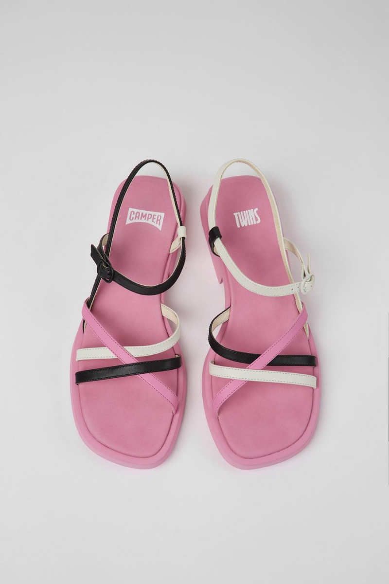 Pink Women's Camper Twins Leather Sandals | 8159320-SG