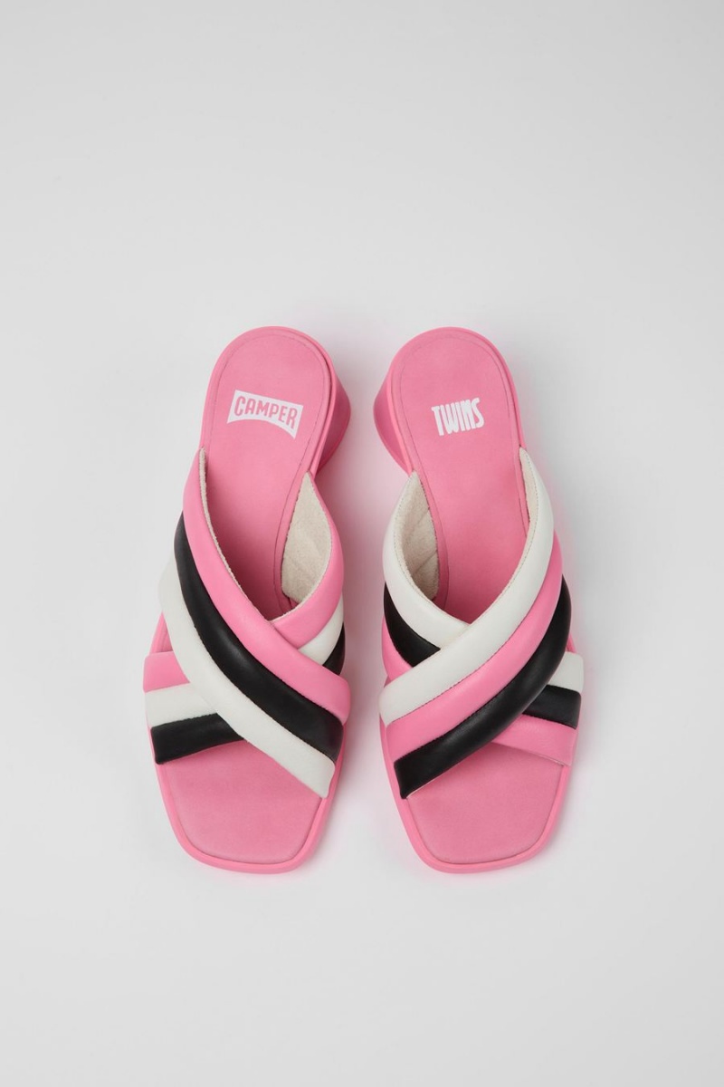 Pink Women's Camper Twins Leather Sandals | 4391078-WR