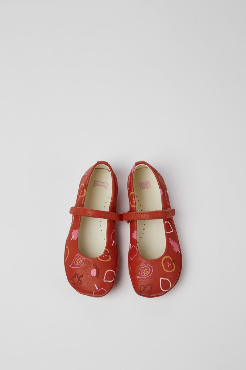 Red Girls' Camper Twins Leather Ballerina | 7412035-HY