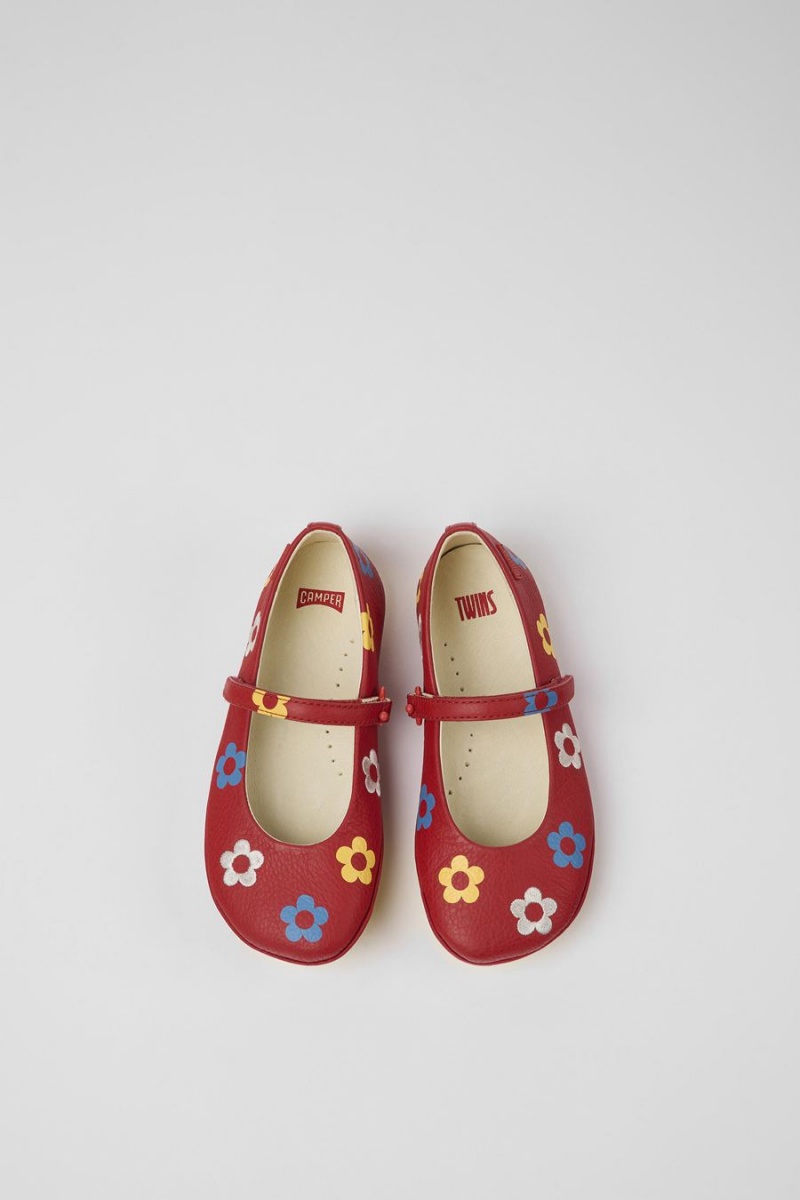 Red Girls' Camper Twins Leather Ballerina | 6801359-EC