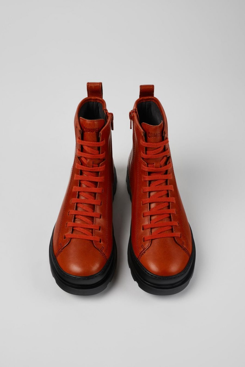 Red Women's Camper Brutus Leather Lace up Boots | 9012687-IT