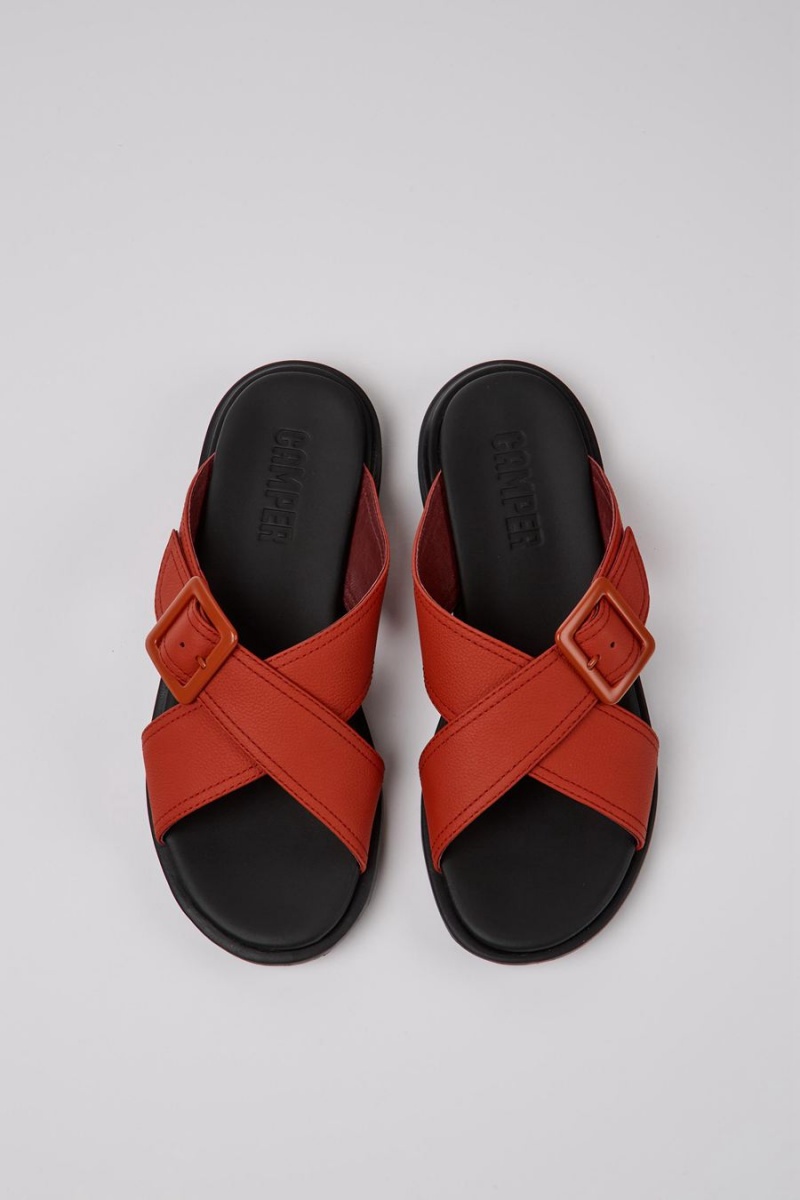 Red Women's Camper Edy Leather Sandals | 1352086-RI