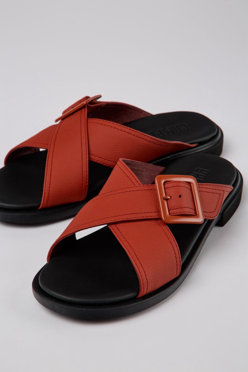 Red Women's Camper Edy Leather Sandals | 1352086-RI