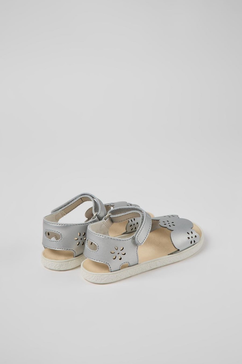 Silver Girls' Camper Miko Leather Sandals | 4692357-HT