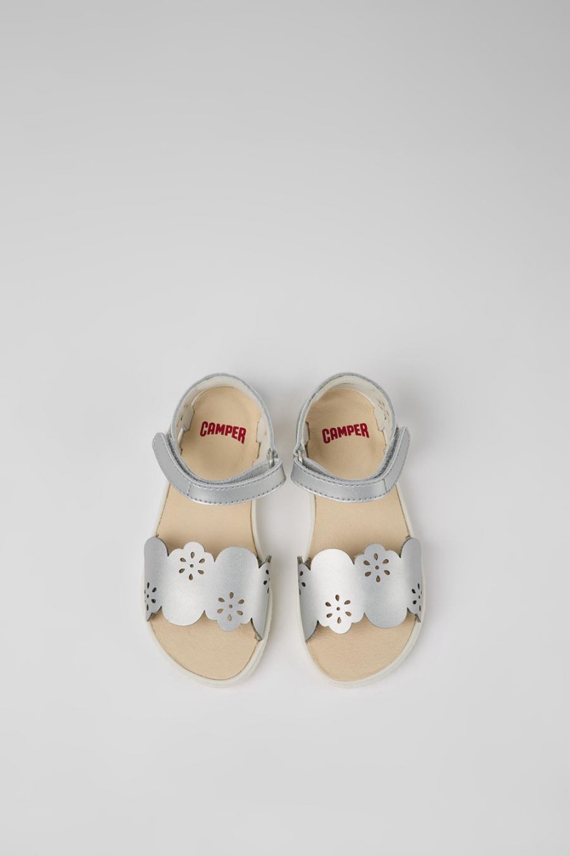 Silver Girls' Camper Miko Leather Sandals | 4692357-HT