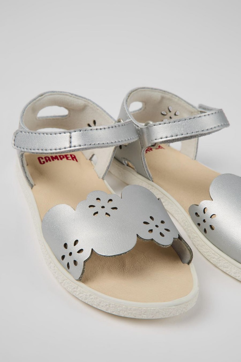 Silver Girls' Camper Miko Leather Sandals | 4692357-HT