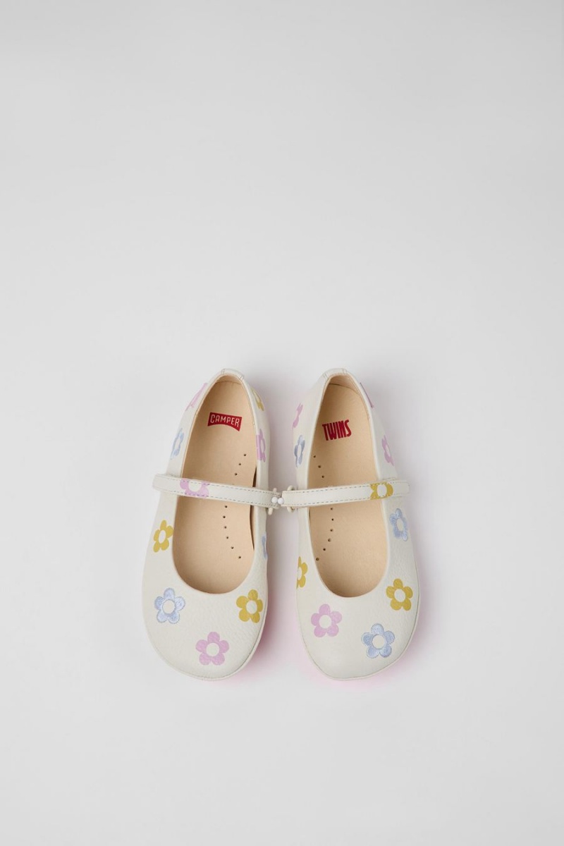 White Girls' Camper Twins Leather Ballerina | 6219730-PU