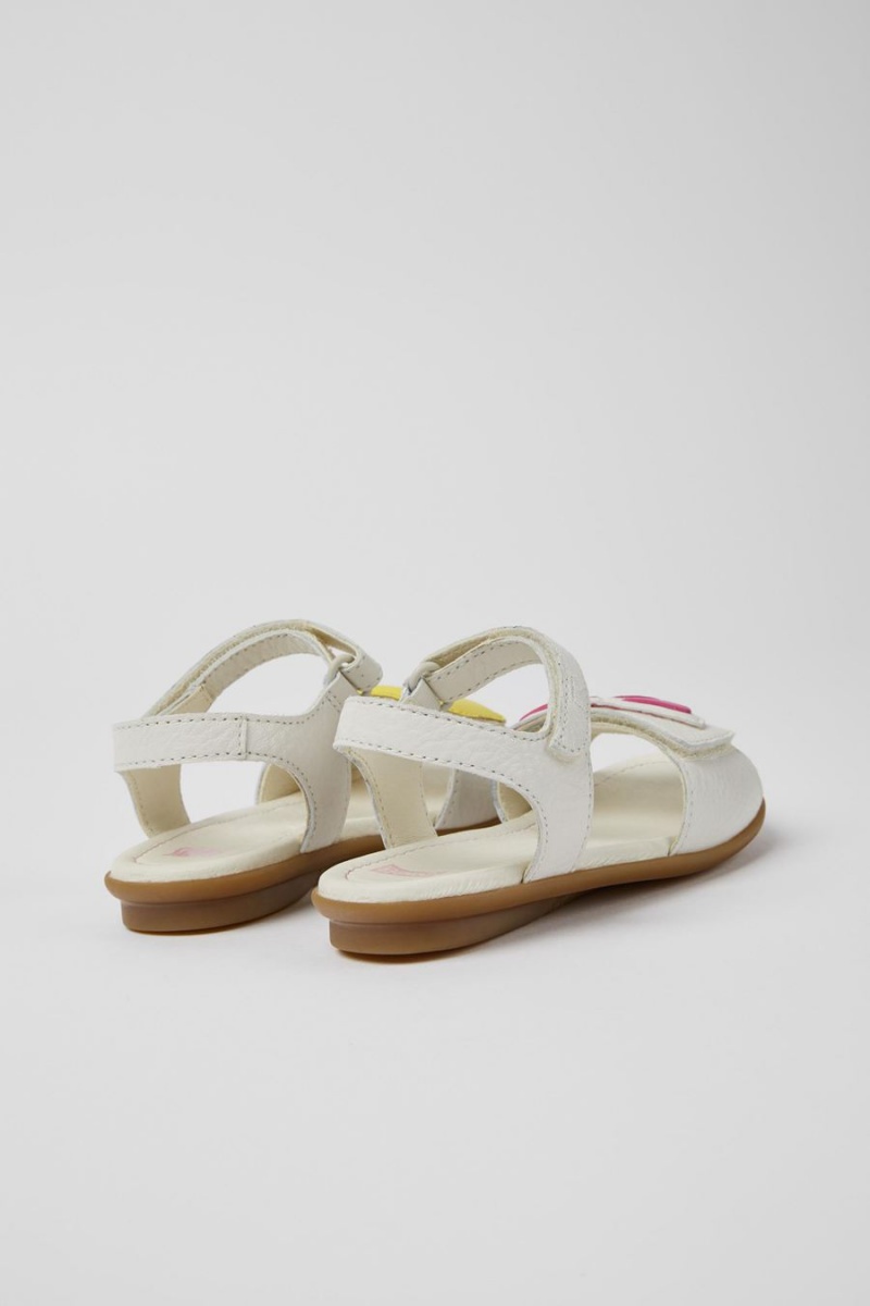 White Girls' Camper Twins Leather Sandals | 4735916-KR