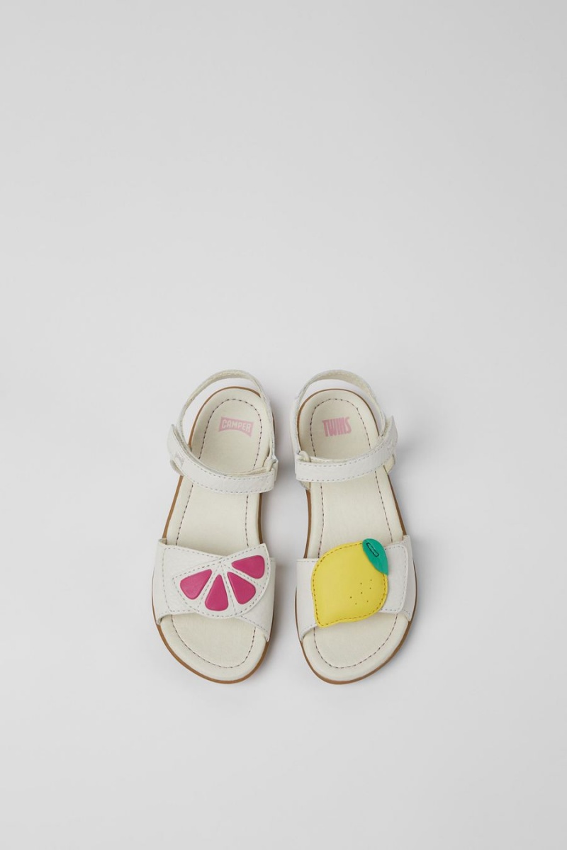 White Girls' Camper Twins Leather Sandals | 4735916-KR