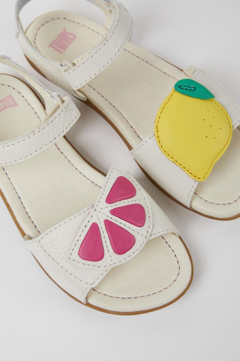 White Girls' Camper Twins Leather Sandals | 4735916-KR