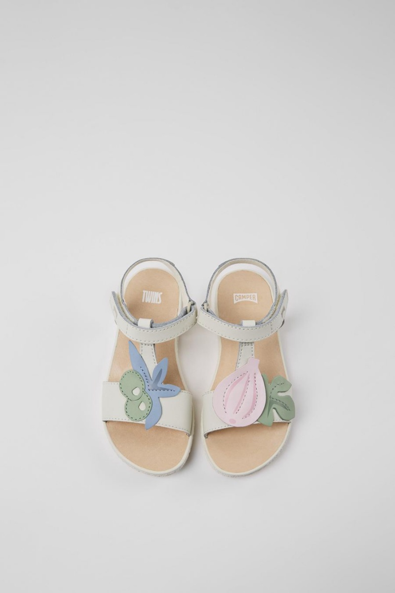 White Girls' Camper Twins Leather Sandals | 8319602-JK