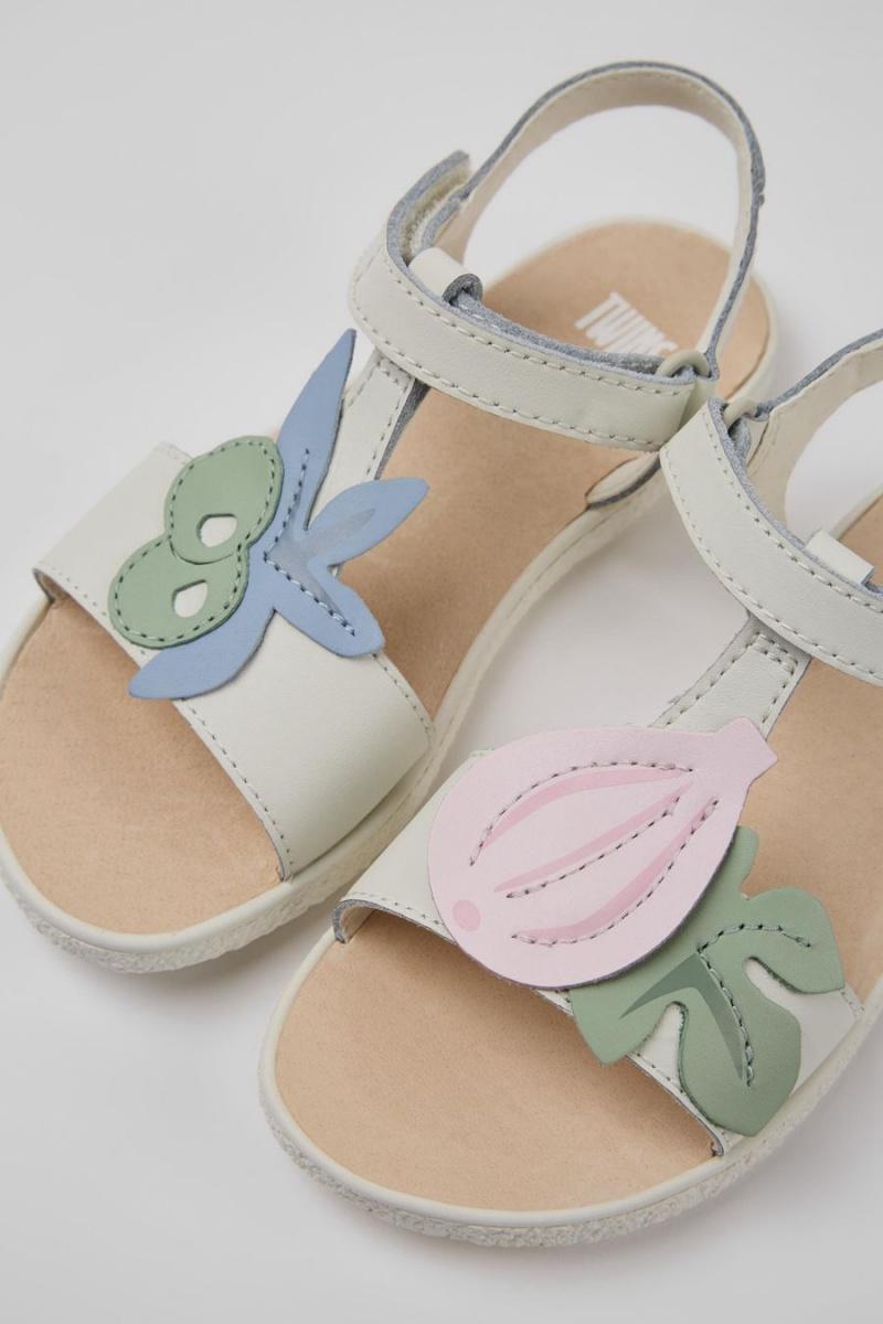 White Girls' Camper Twins Leather Sandals | 8319602-JK