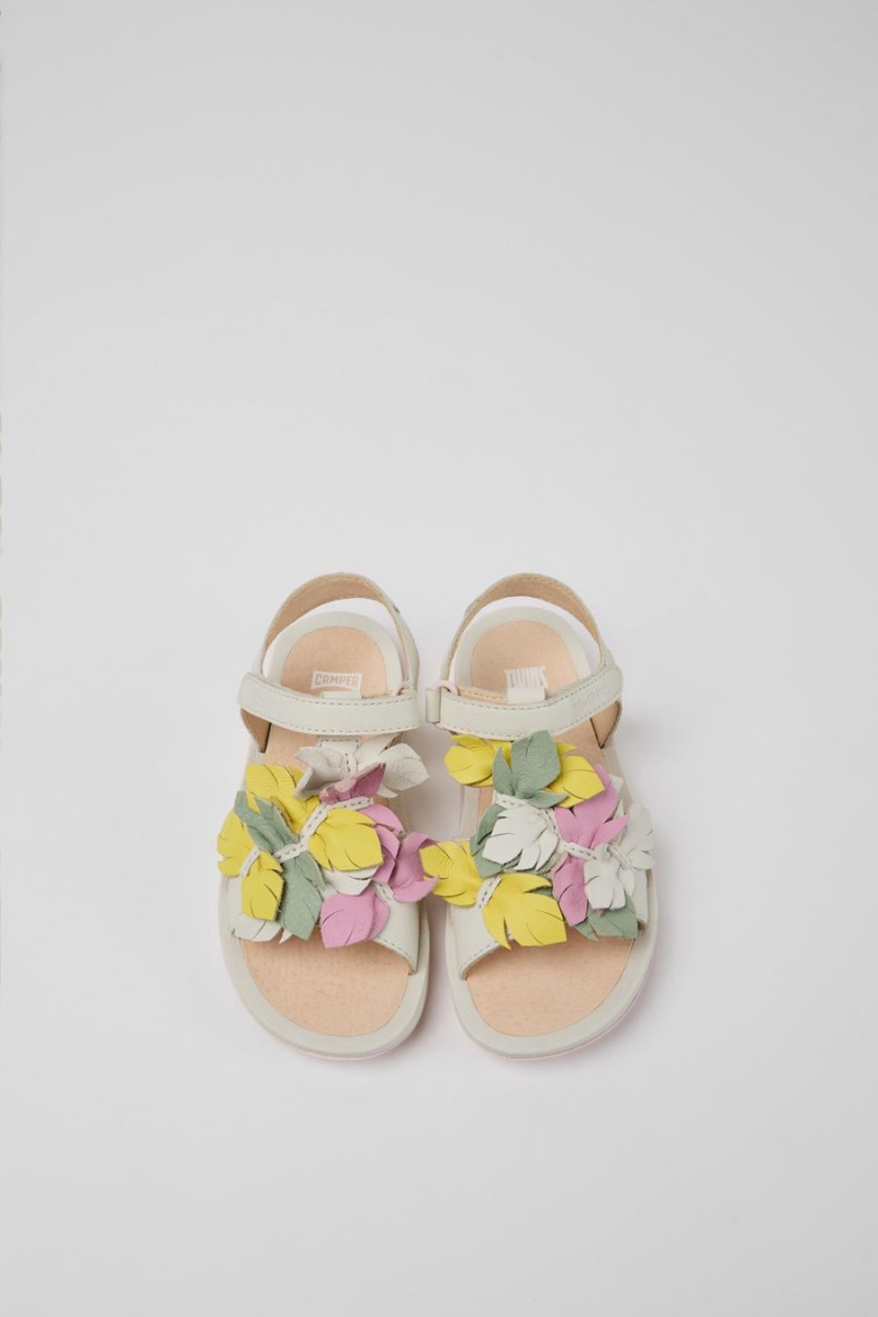 White Girls' Camper Twins Leather Sandals | 5103948-FZ