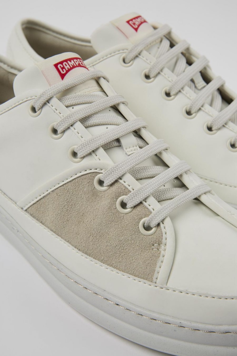 White Men's Camper Twins Leather Nubuck Sneakers | 7361498-FO