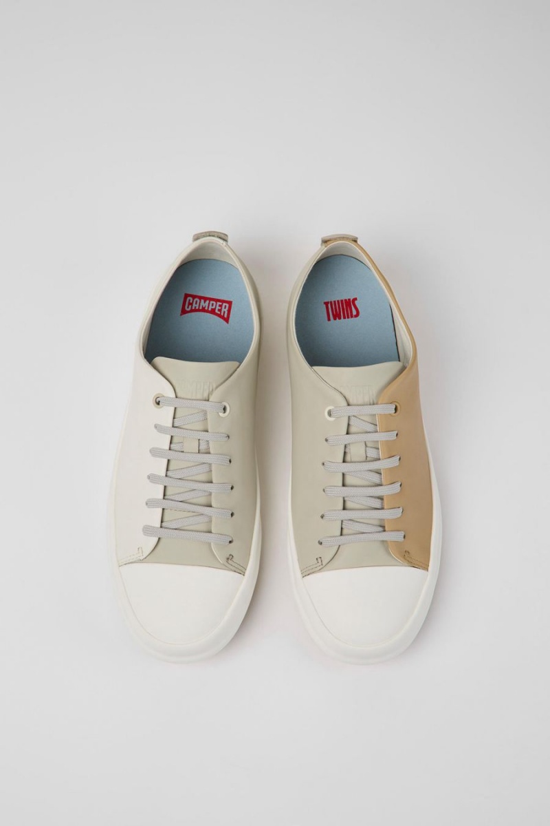 White Men's Camper Twins Leather Sneakers | 2971403-RY