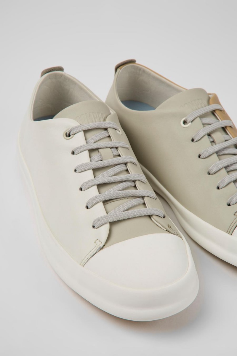 White Men's Camper Twins Leather Sneakers | 2971403-RY