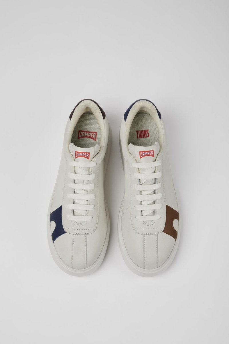 White Men's Camper Twins Non-dyed Leather Sneakers | 0364892-TN