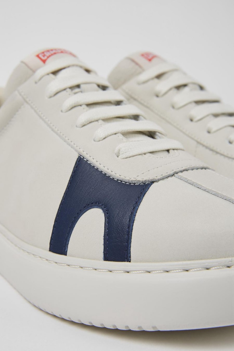 White Men's Camper Twins Non-dyed Leather Sneakers | 0364892-TN