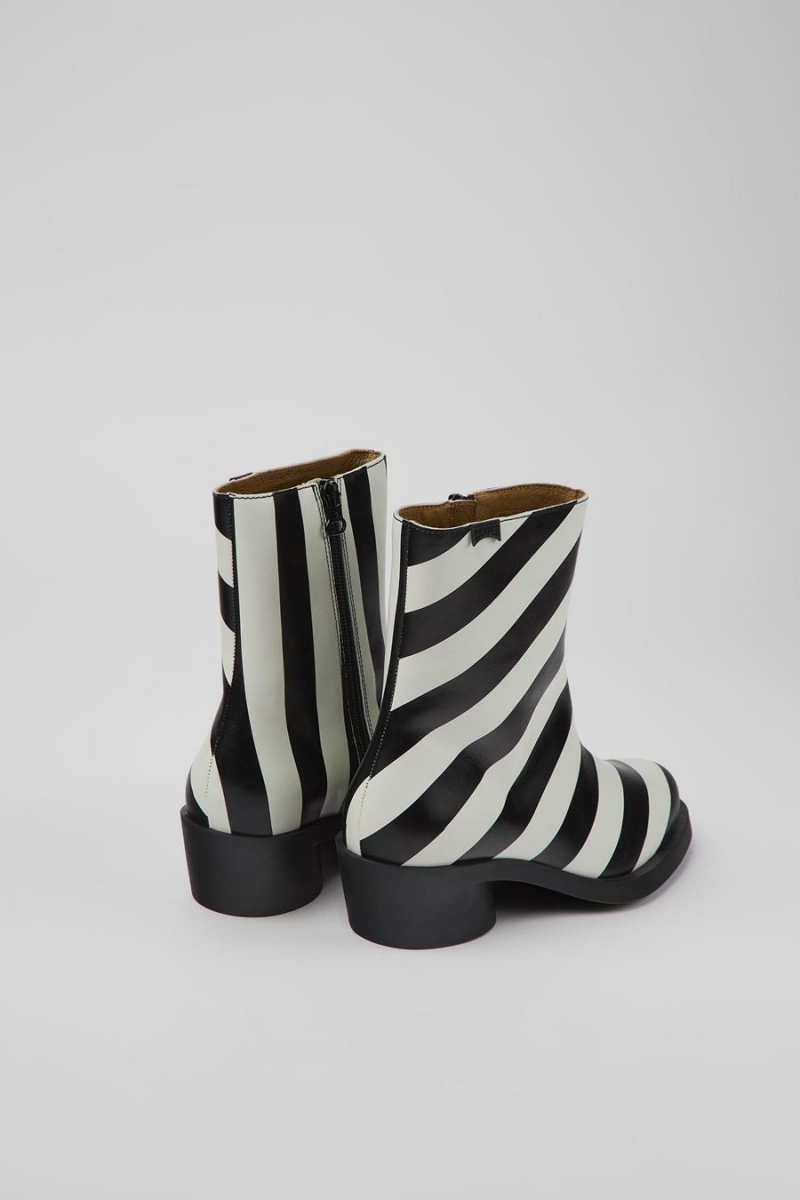 White Women's Camper Bonnie Striped Leather Boots | 3108596-WP