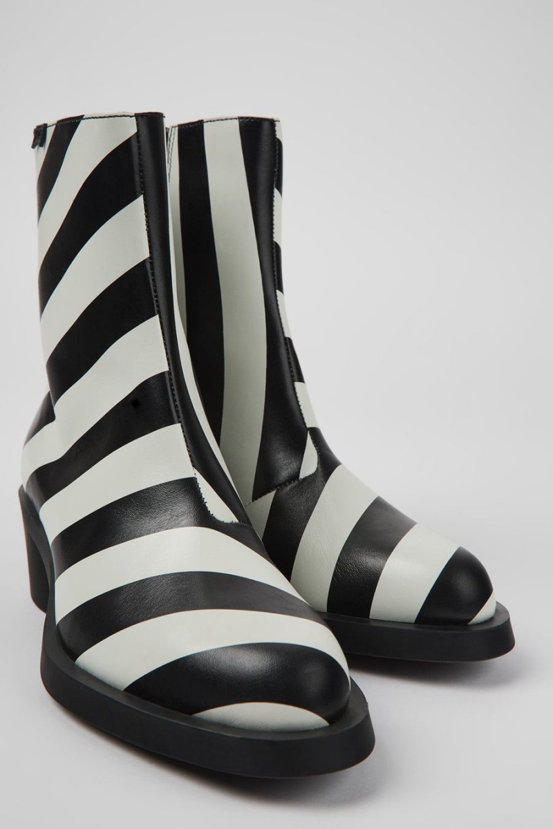 White Women's Camper Bonnie Striped Leather Boots | 3108596-WP