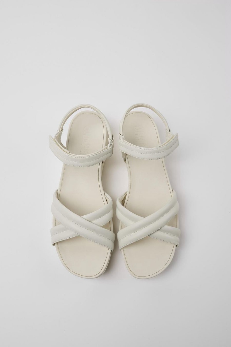 White Women's Camper Minikaah Leather Sandals | 9046328-XA