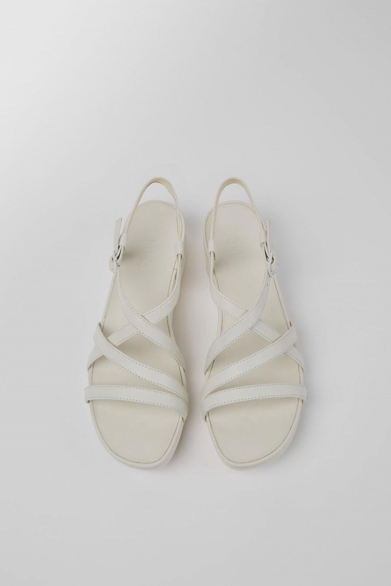 White Women's Camper Minikaah Leather Sandals | 4712860-PK