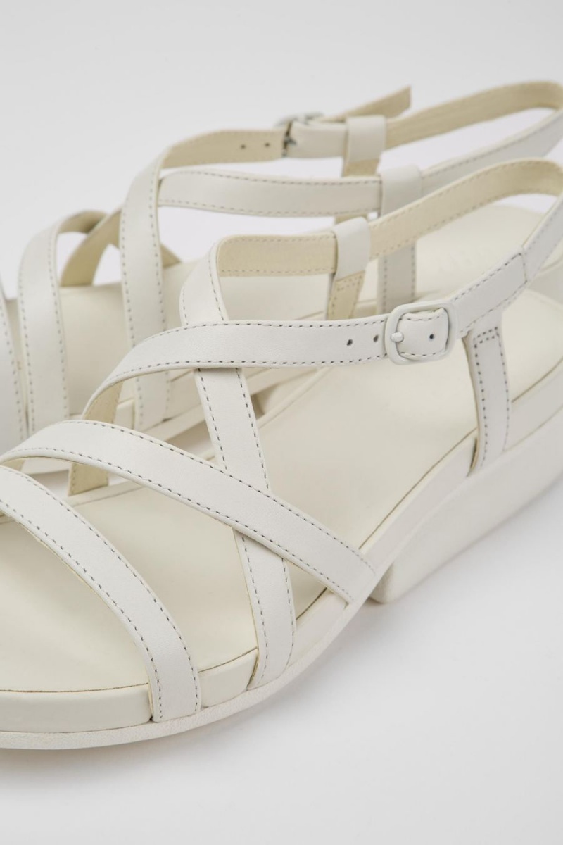 White Women's Camper Minikaah Leather Sandals | 4712860-PK