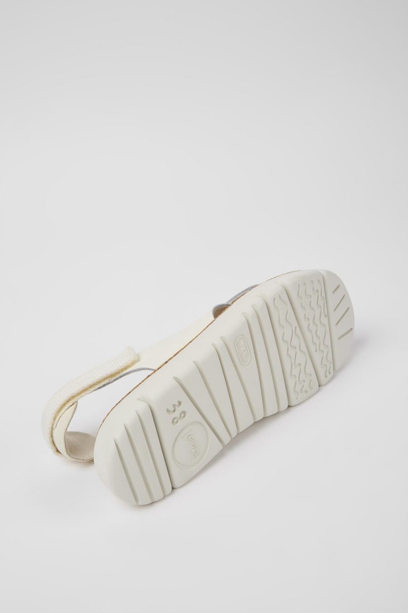 White Women's Camper Oruga Leather Textile Sandals | 0238176-PM