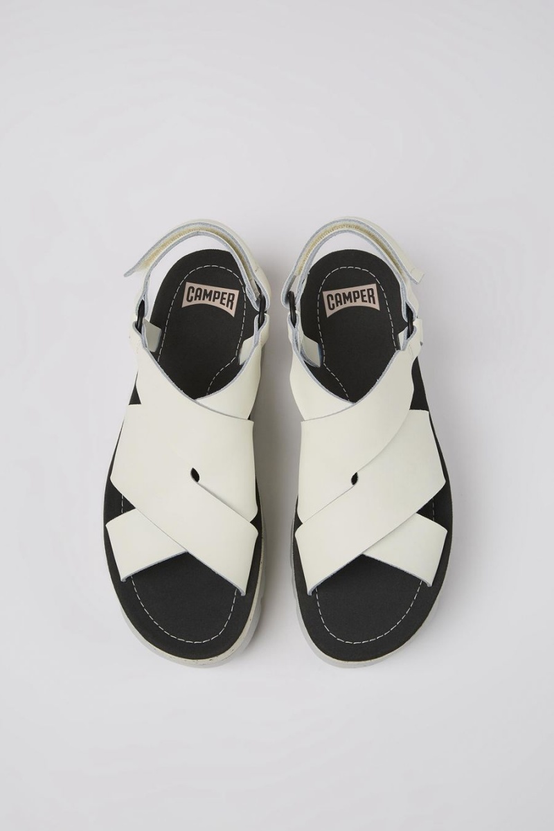 White Women's Camper Oruga Up Leather Sandals | 9413052-LO