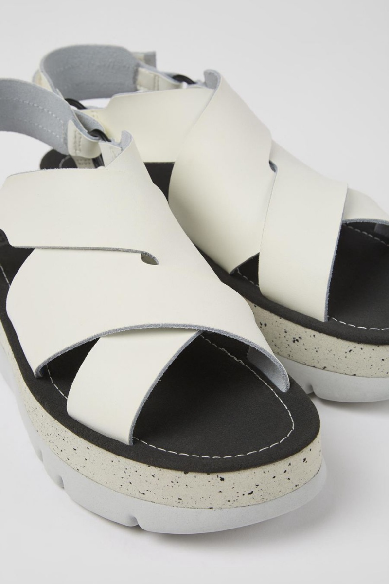 White Women's Camper Oruga Up Leather Sandals | 9413052-LO