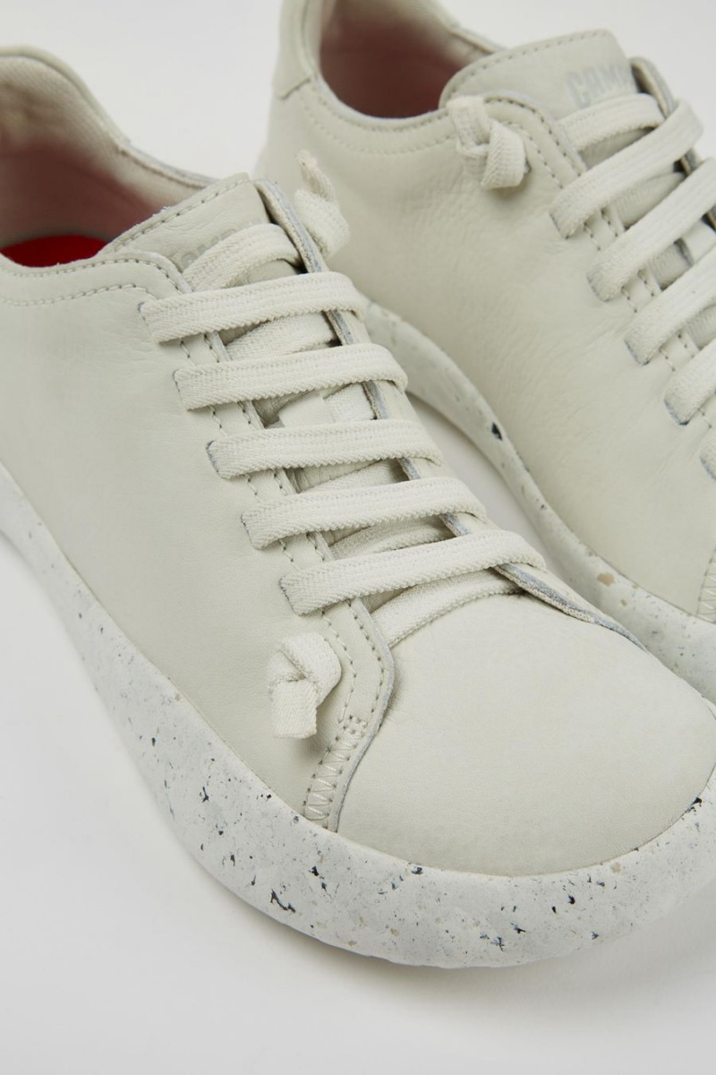 White Women's Camper Peu Stadium Nondyed Leather Sneakers | 0496371-VH