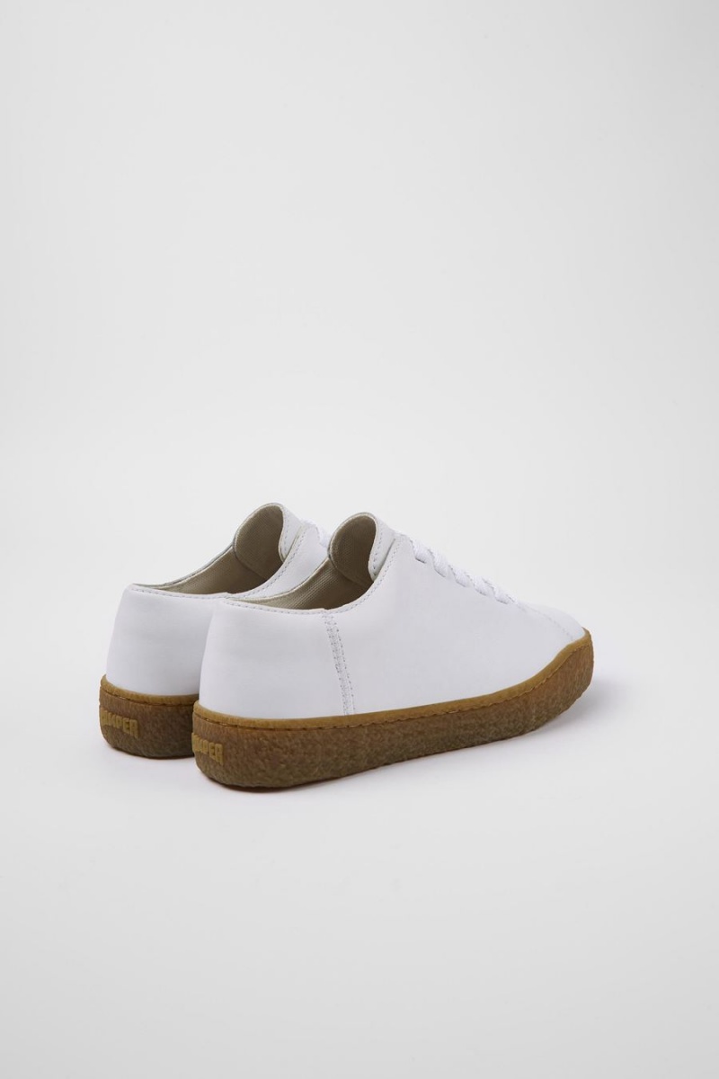 White Women's Camper Peu Terreno Leather Sneakers | 4723958-SV