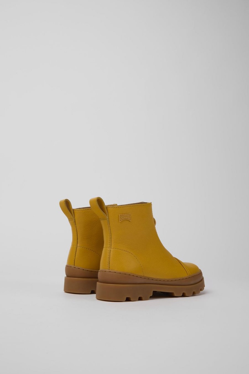 Yellow Boys' Camper Brutus Leather Zip-up Boots | 0285614-UE