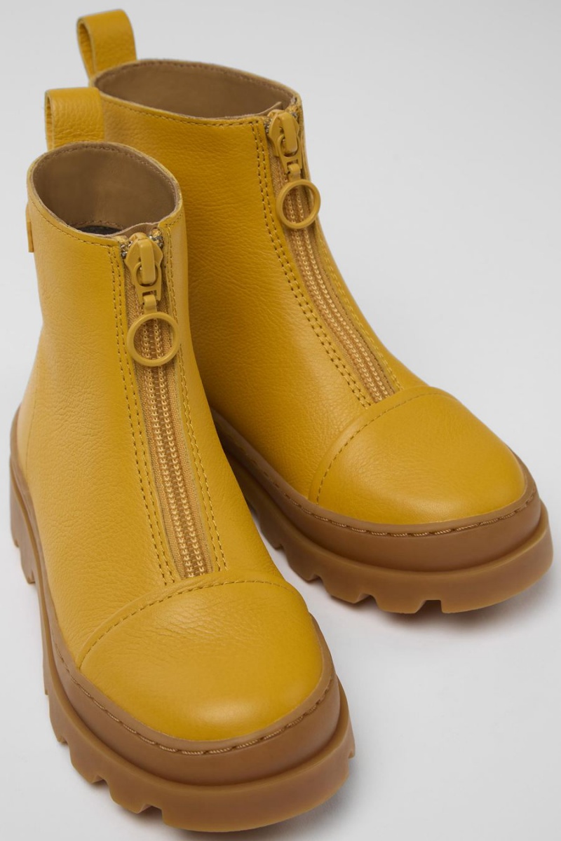 Yellow Boys' Camper Brutus Leather Zip-up Boots | 0285614-UE