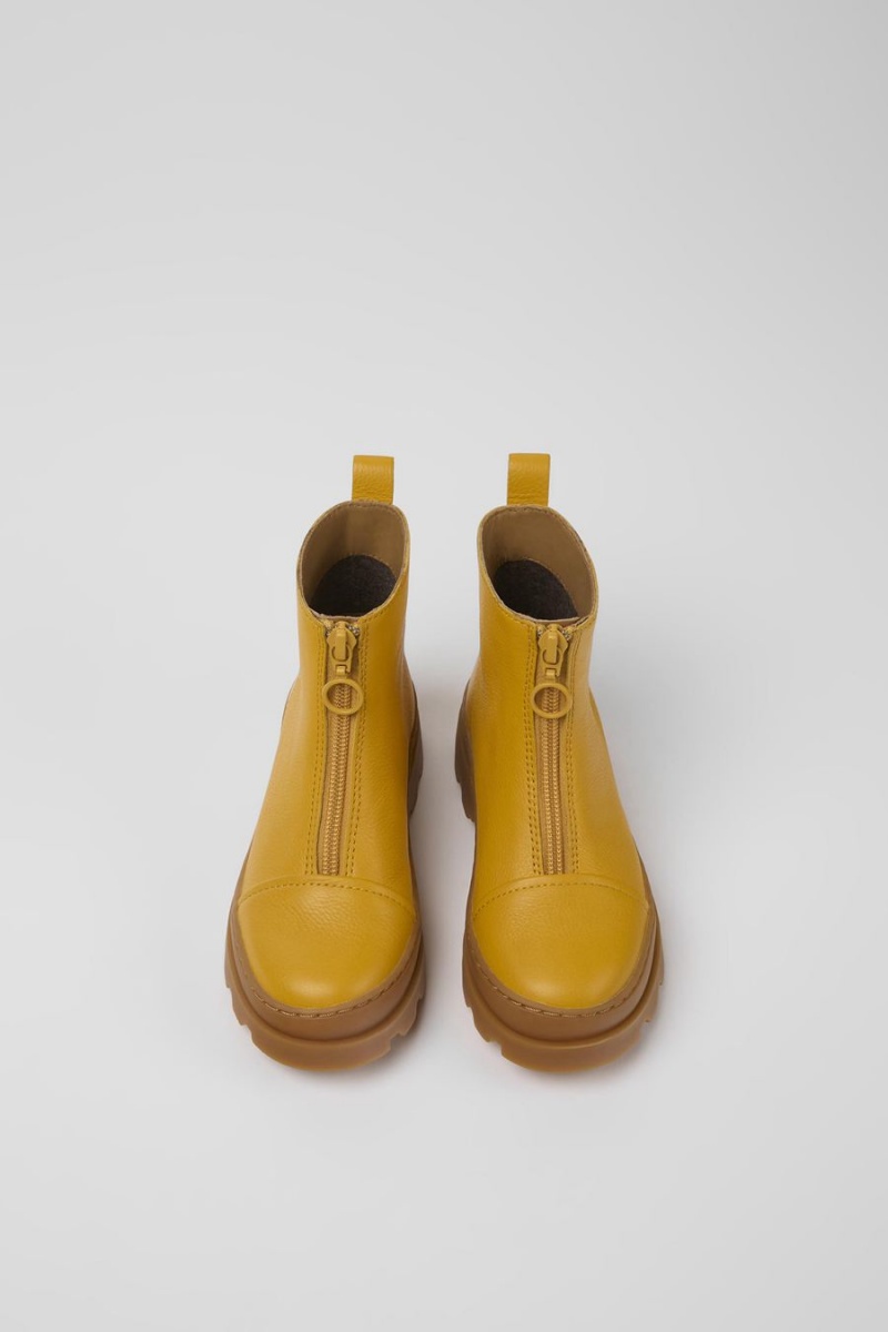 Yellow Girls' Camper Brutus Leather Zip-up Boots | 2603174-ZT