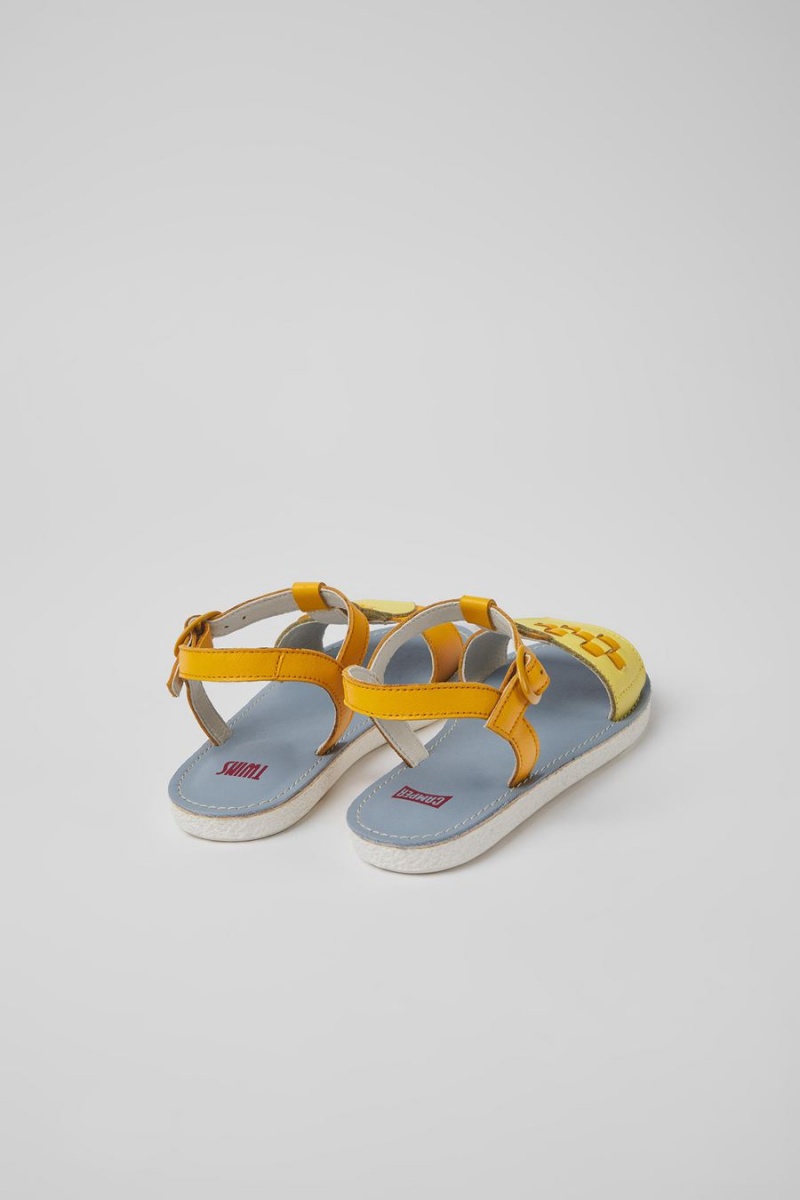 Yellow Girls' Camper Twins Leather Sandals | 2683915-AF