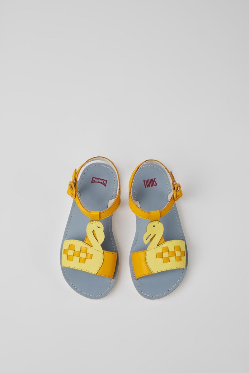 Yellow Girls' Camper Twins Leather Sandals | 2683915-AF